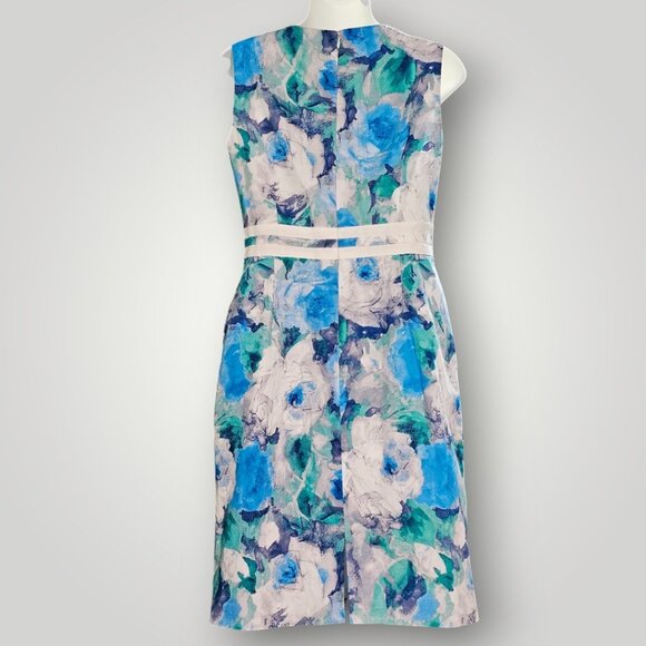 Alex Marie Petite 4P Blue & White Floral Sleeveless Knee-Length Dress $129.00. - Picture 11 of 14